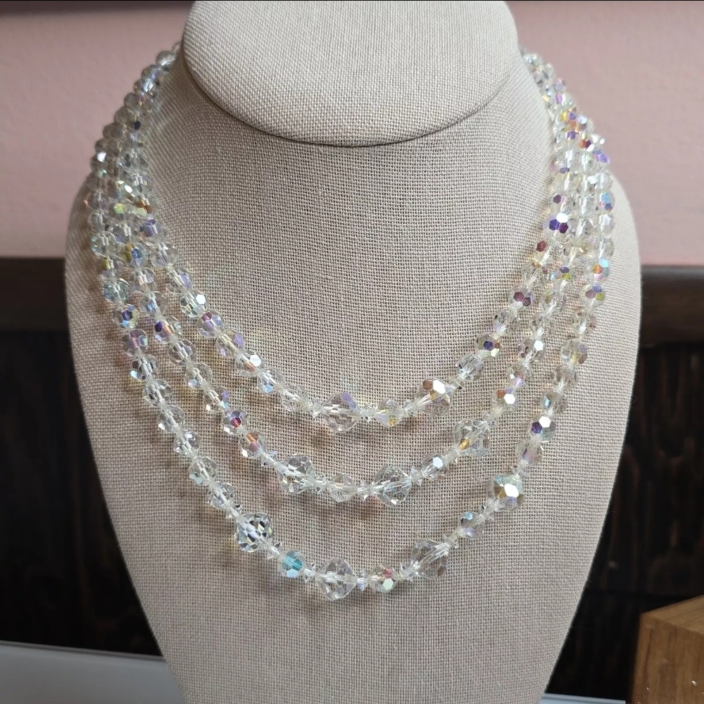 Vintage Glass Crystal Multi Strand Necklace